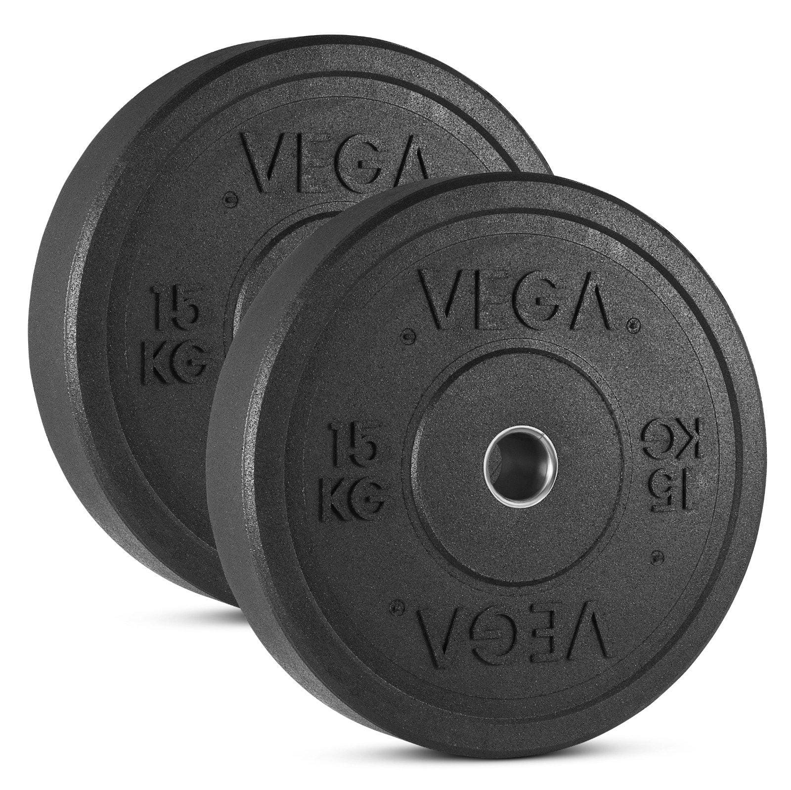 VEGA Fitness 100kg Rubber Bumper Plate Set with 7ft Escape Olympic Power Bar 15kg plates