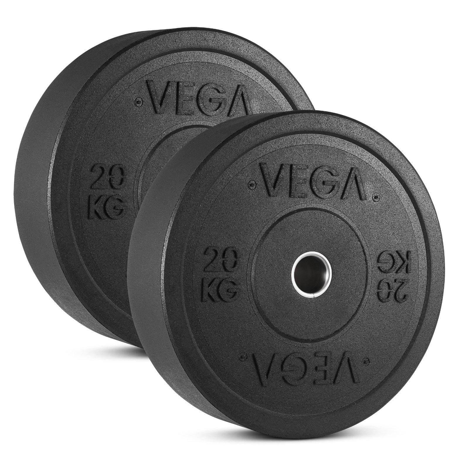 VEGA Fitness 100kg Rubber Bumper Plate Set with 7ft Escape Olympic Power Bar 20kg plates