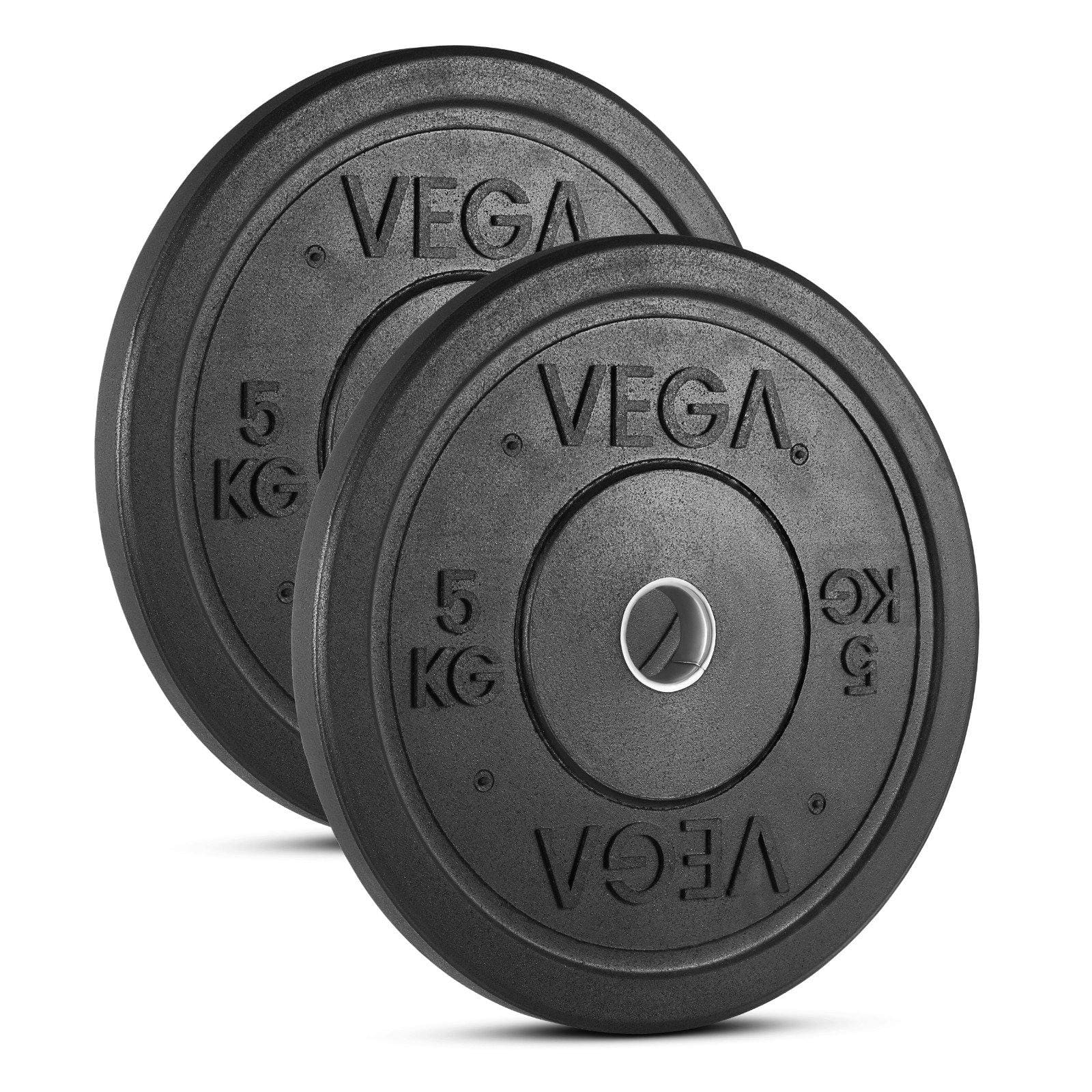 VEGA Fitness 100kg Rubber Bumper Plate Set with 7ft Escape Olympic Power Bar 5kg plates
