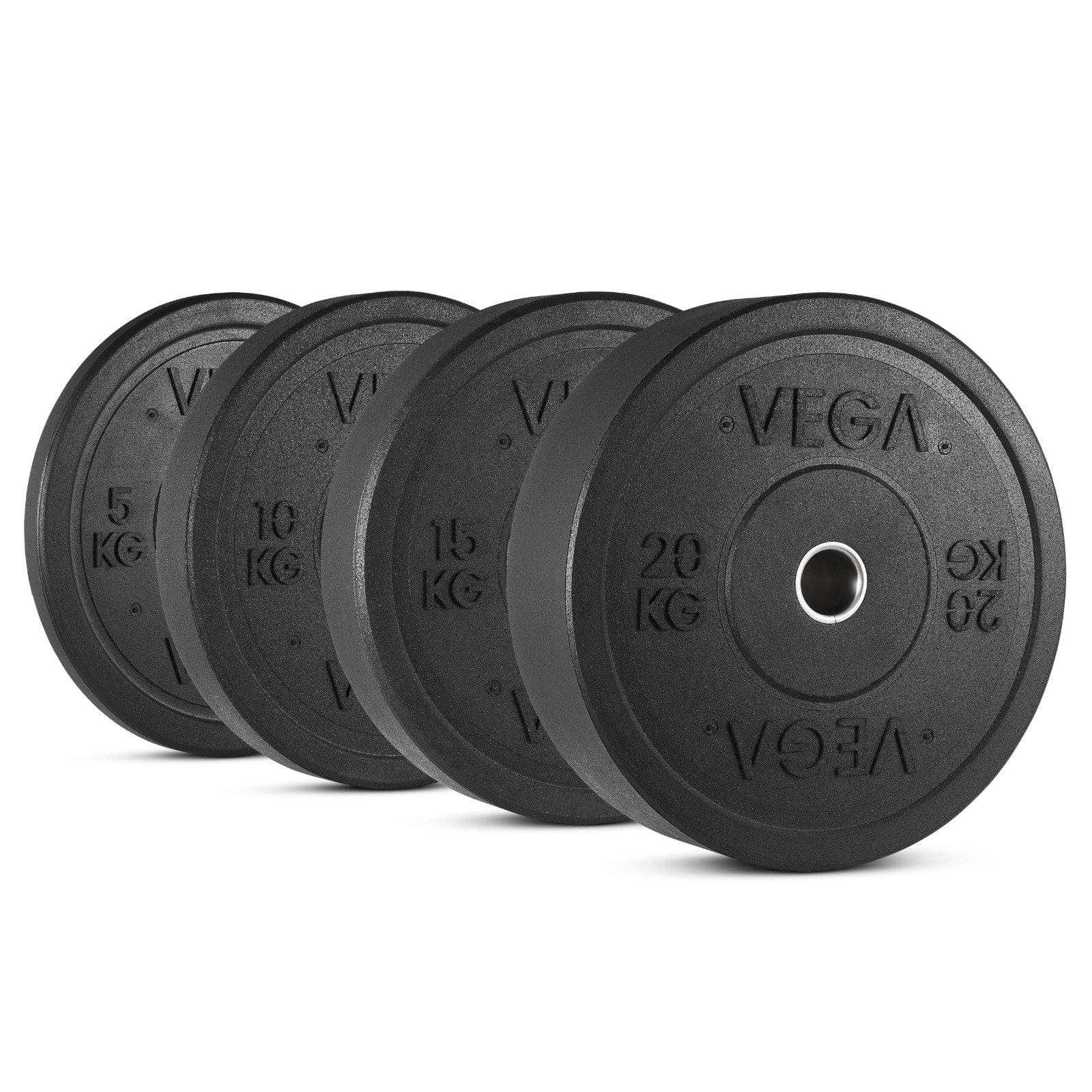 VEGA Fitness 100kg Rubber Bumper Plate Set with 7ft Escape Olympic Power Bar Deals
