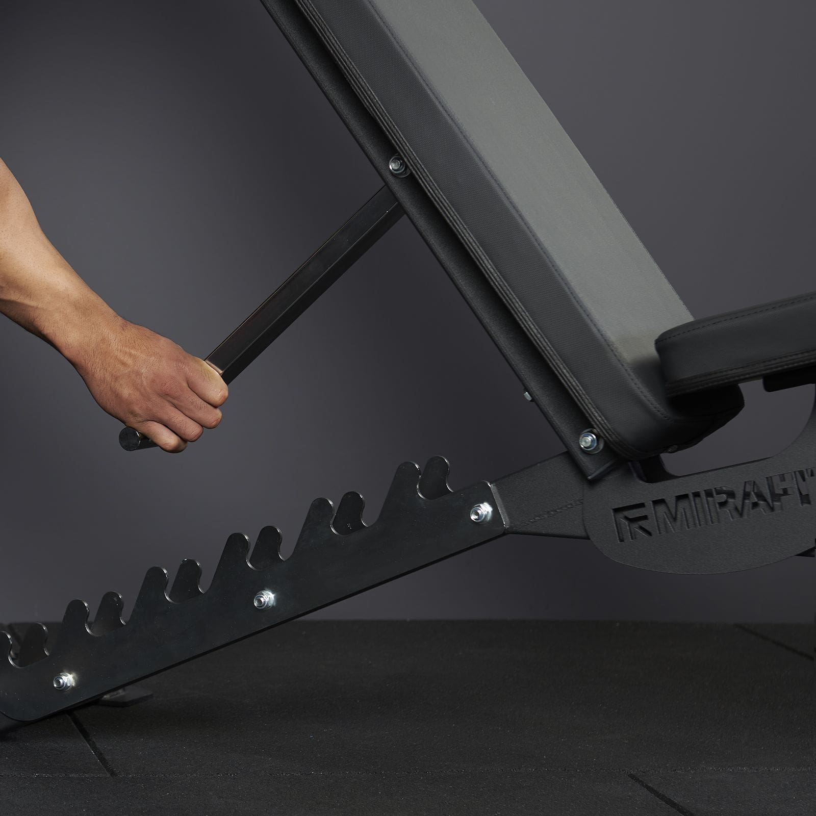 Mirafit Incline Bench - Close up of the adjustable area UK Model