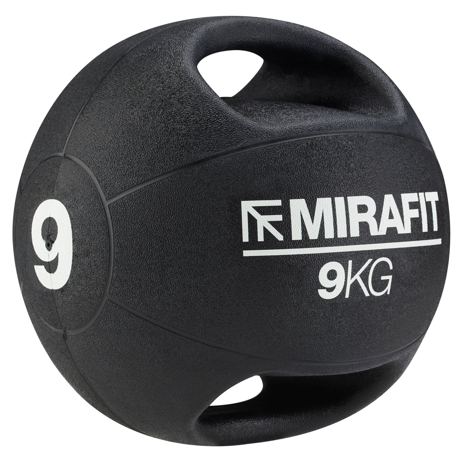 Weights of the Mirafit medicine ball with handles 9kg front view