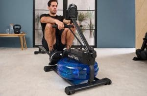 JTX Flow Water Resistance Rowing Machine - Front View being Used